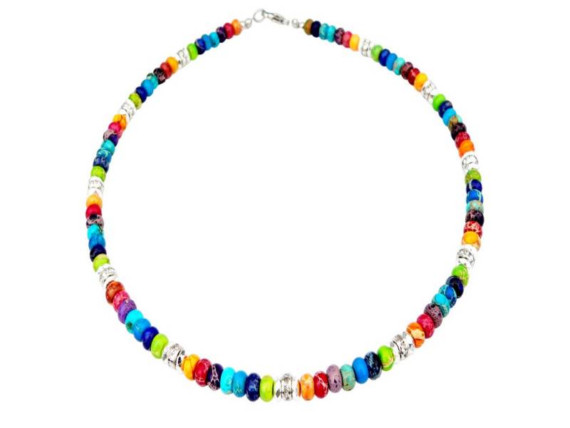traumschmuck Collier 042b Collier Edelstein Imperial Jaspis Rondell Strass bunt (inkl Schmuckbox), handgefertigt, Made in Germany von traumschmuck