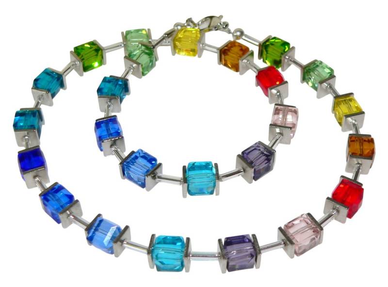 traumschmuck Collier 080b Collier Würfel bunt regenbogen mehrfarbig Edelstahlquadrate (inkl Schmuckbox), handgefertigt, Made in Germany von traumschmuck