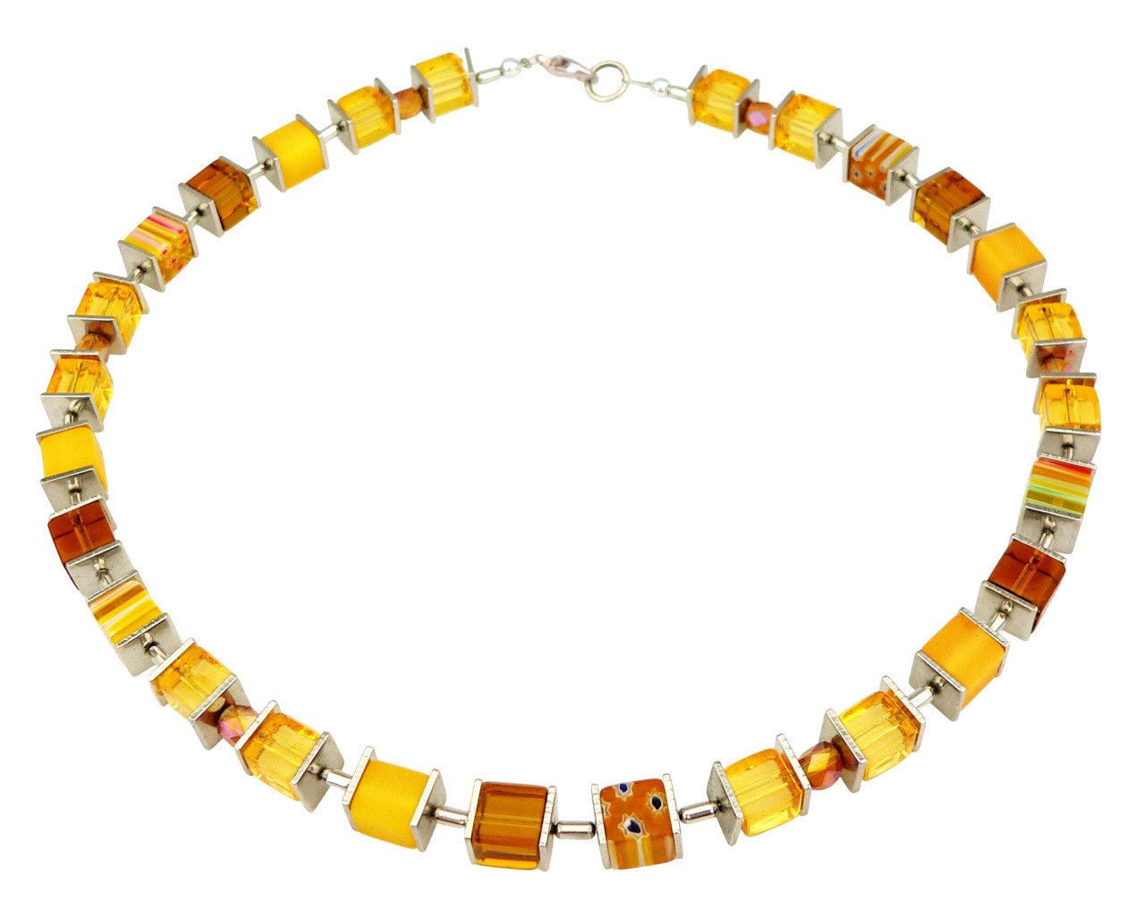 traumschmuck Collier 092t Würfelkette Würfel Glas Millefiori Polaris gelb mais topas (inkl Schmuckbox), handgefertigt, Made in Germany von traumschmuck