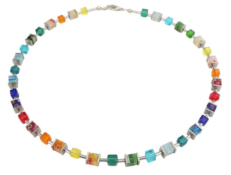 traumschmuck Collier 095b Collier Würfel Cube Millefiori MuranoArt Glas bunt (inkl Schmuckbox), handgefertigt, Made in Germany von traumschmuck