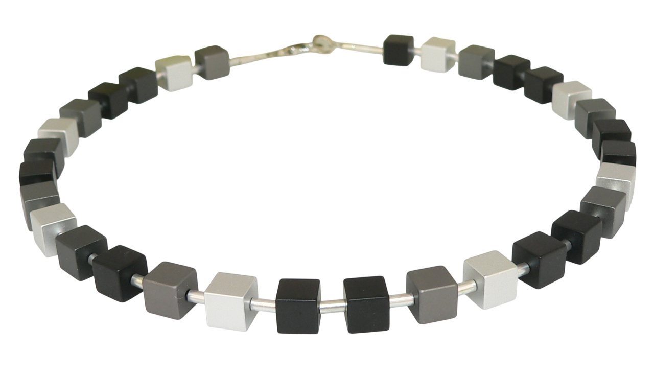 traumschmuck Collier 098tt Collier Halskette elox Aluminium Würfel schwarz silber grau (Geschenk, Muttertag, Weihnachten, Geburtstag, Valentinstag, inkl Schmuckbox), Made in Germany von traumschmuck