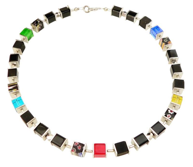 traumschmuck Collier 107b Collier Würfel Glas Millefiori Polaris mehrfarbig schwarz (inkl Schmuckbox), handgefertigt, Made in Germany von traumschmuck