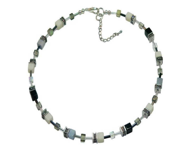traumschmuck Collier 165nn Collier Würfelkette Hämatit Polaris schwarz weiß grau Strass (inkl Schmuckbox), handgefertigt, Made in Germany von traumschmuck