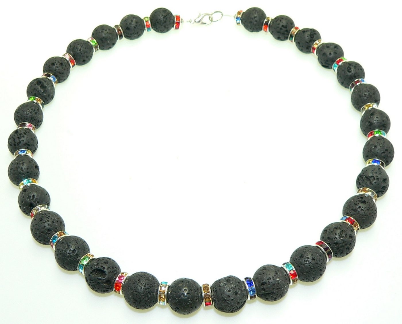 traumschmuck Collier 194e Collier Lavaperle schwarz 12mmØ Strass silber multicolor (Geschenke, Muttertag, Valentinstag, Weihnachten, Geburtstag, incl. Schmuckbox), handgefertigt, Made in Germany von traumschmuck