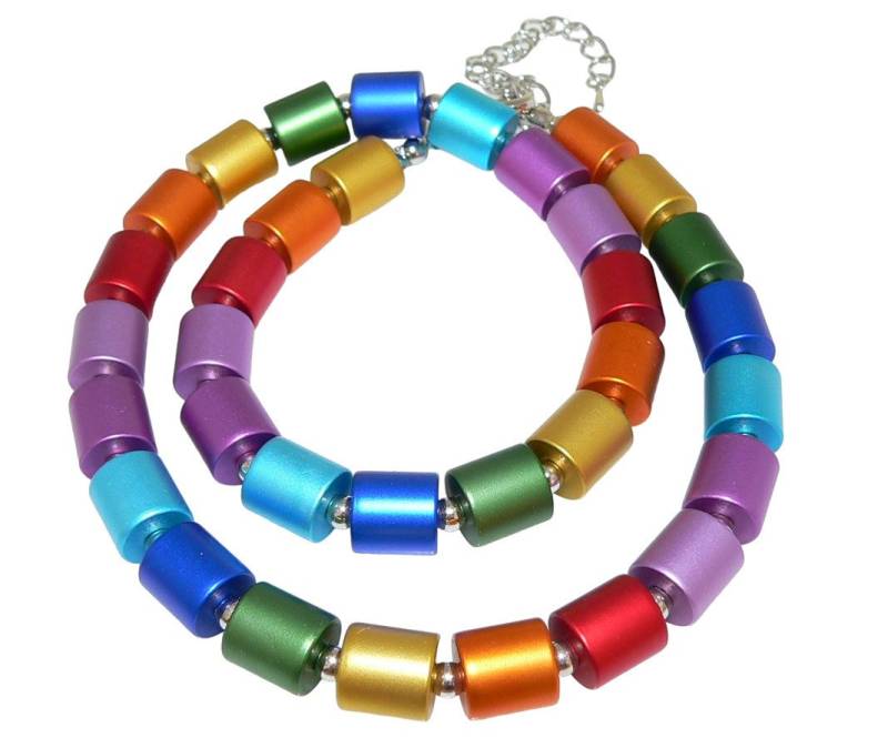 traumschmuck Collier 209y Collier Walzen eloxierten Aluminium multicolor Regenbogen (incl. Schmuckbox), handgefertigt, Made in Germany von traumschmuck