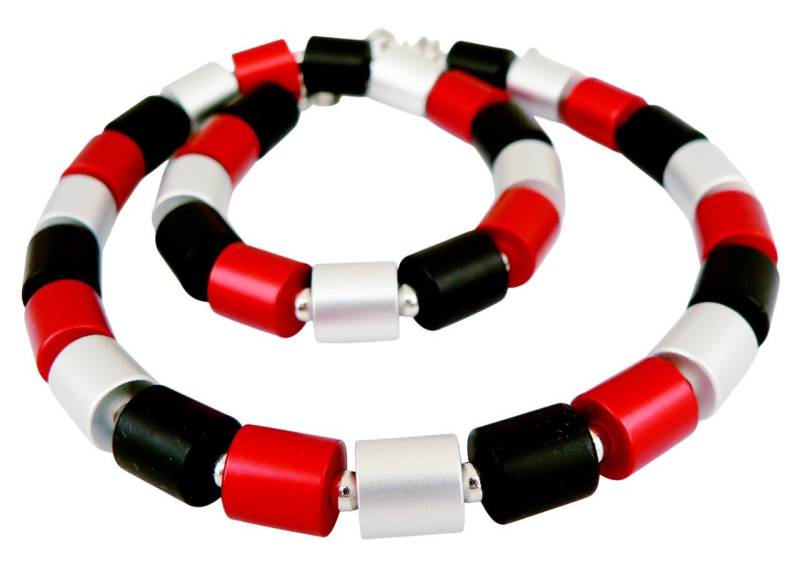 traumschmuck Collier 209yyyy Halskette Walzen eloxiertes Aluminium rot schwarz silberfarben (incl. Schmuckbox), handgefertigt, Made in Germany von traumschmuck