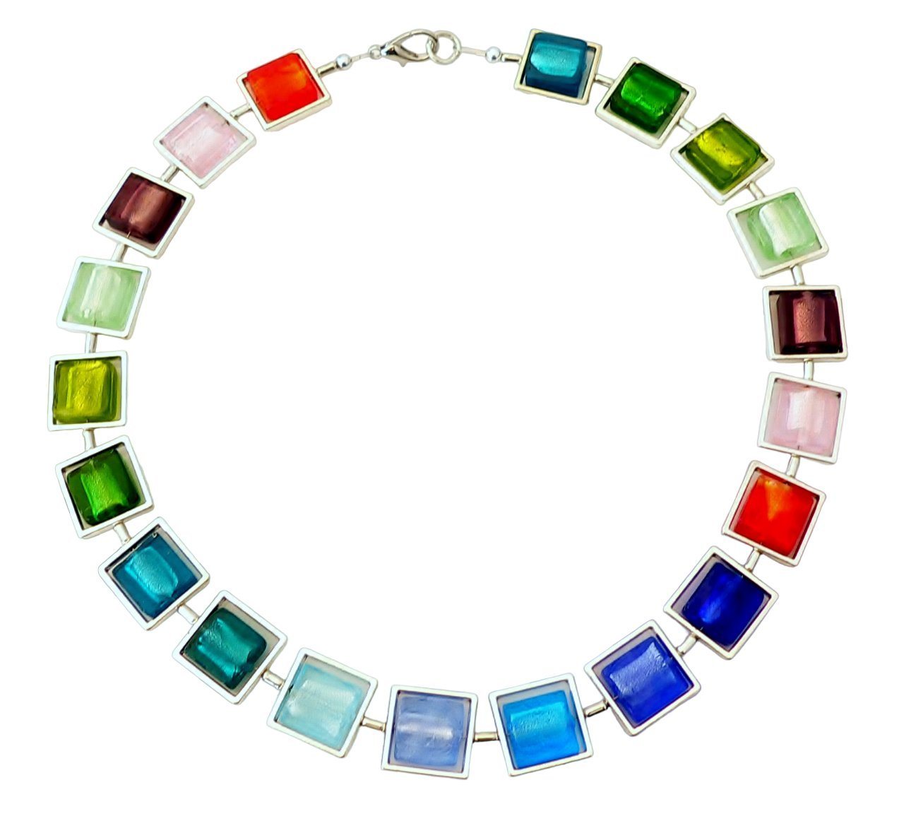 traumschmuck Collier 294. Statement Halskette Kette Glas Murano Art Lampwork Quadrate (incl. Schmuckbox), handgefertigt, Made in Germany von traumschmuck