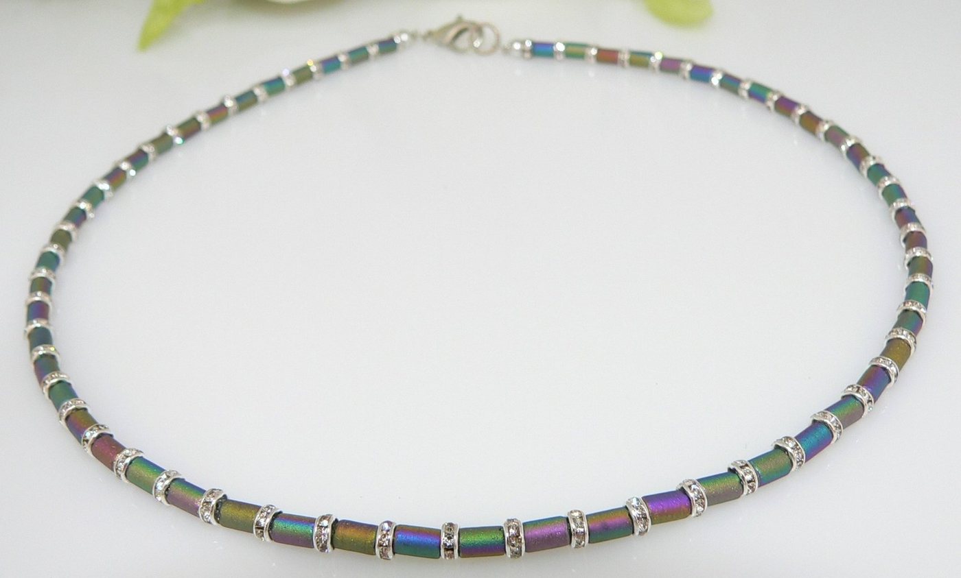 traumschmuck Collier 328d Halskette Glaswalzen diamantisiert multicolor matt Strass (Geschenk, Muttertag, Weihnachten, Geburtstag, Valentinstag, incl. Schmuckbox), handgefertigt, Made in Germany von traumschmuck