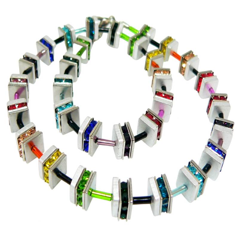 traumschmuck Collier 501p1 Collier Rechtecke Aluminium Strass Quadrate multicolor (inkl Schmuckbox), handgefertigt, Made in Germany von traumschmuck
