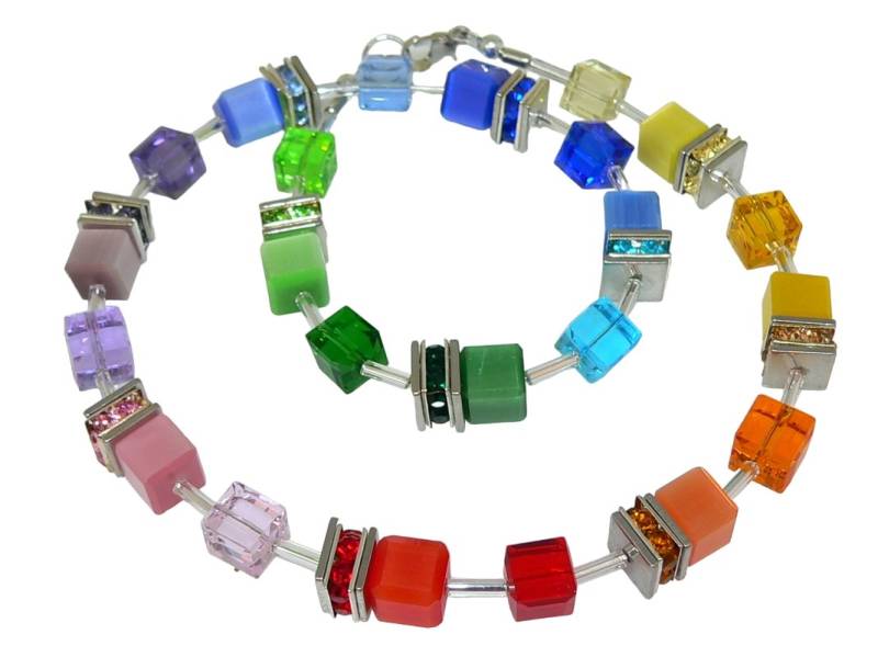 traumschmuck Collier 511a Collier Würfelkette 8mm Cat Eye Kristallglas mehrfarbig Strass (inkl Schmuckbox), handgefertigt, Made in Germany von traumschmuck