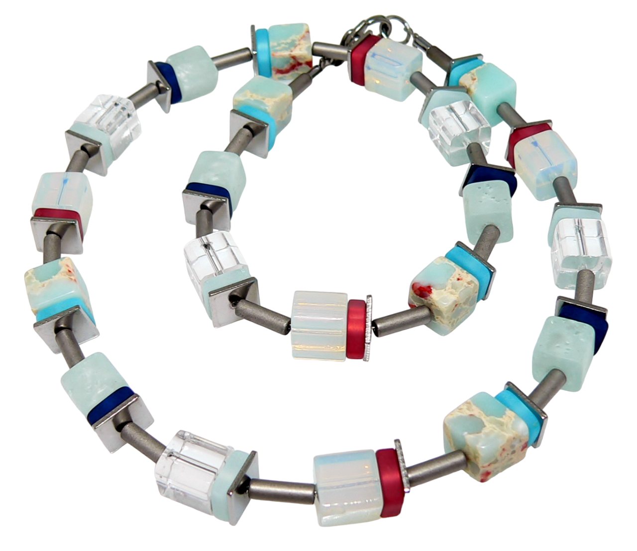 traumschmuck Collier 512f Halskette Polaris Malachit Sediment Jaspis terrakotta aqua 512f, handgefertigt, Mde in Germany von traumschmuck