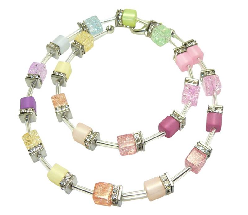 traumschmuck Collier 515. collier Würfel Glas crash Polaris Cube Strass pastell mehrfarbig (inkl Schmuckbox), handgefertigt, Made in Germany von traumschmuck