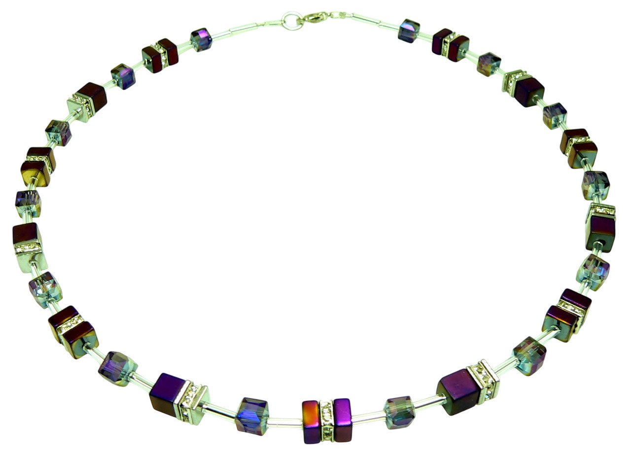 traumschmuck Collier 536.1Collier Würfel Hämatit purple lila Kristallglas Strass, handgefertigt, Made in Germany von traumschmuck