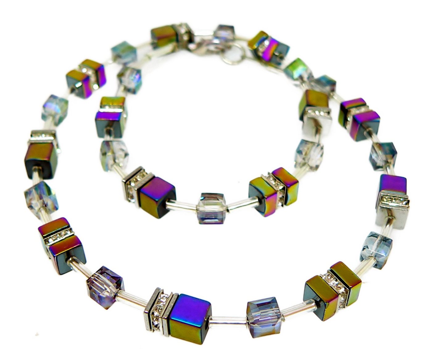 traumschmuck Collier 536d HCollier Cube Würfel Hämatit matt multicolor changierend Strass, handgefertigt, Made in Germany von traumschmuck