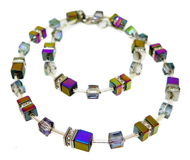 traumschmuck Collier 536d HCollier Cube Würfel Hämatit matt multicolor changierend Strass, handgefertigt, Made in Germany von traumschmuck