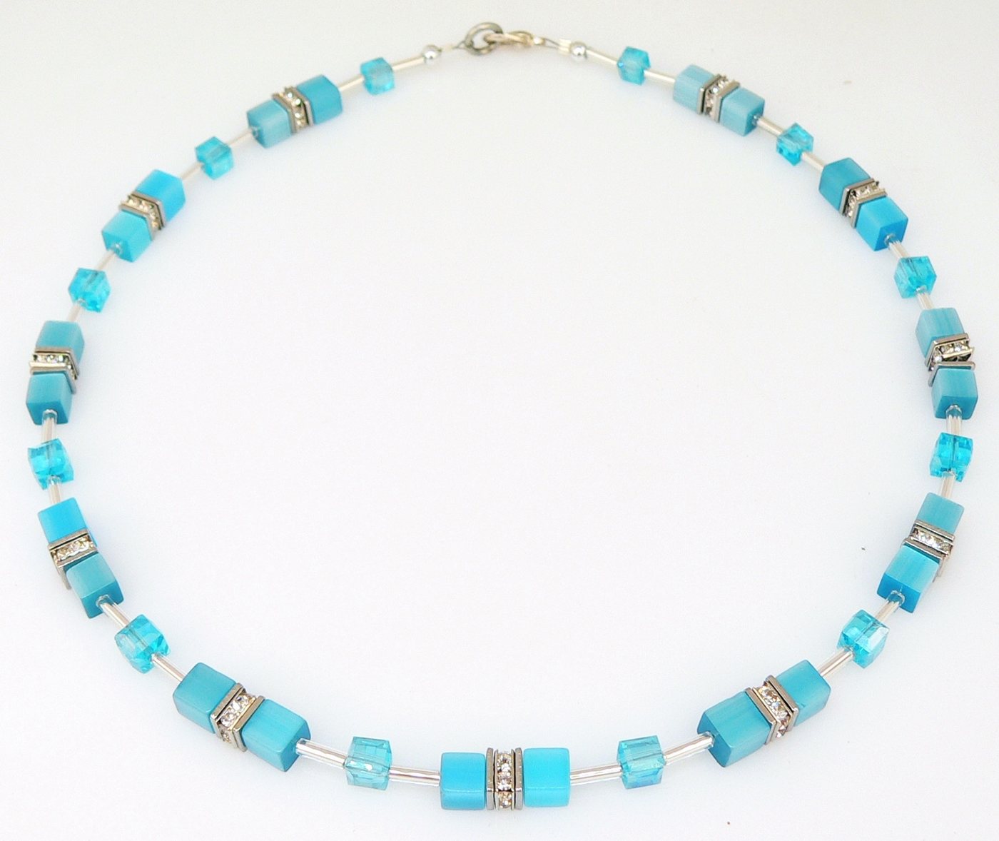 traumschmuck Collier 540c Collier Cube Würfel Cat Eye Kristallglas türkis Strass (inkl Schmuckbox), handgefertigt, Made in Germany von traumschmuck