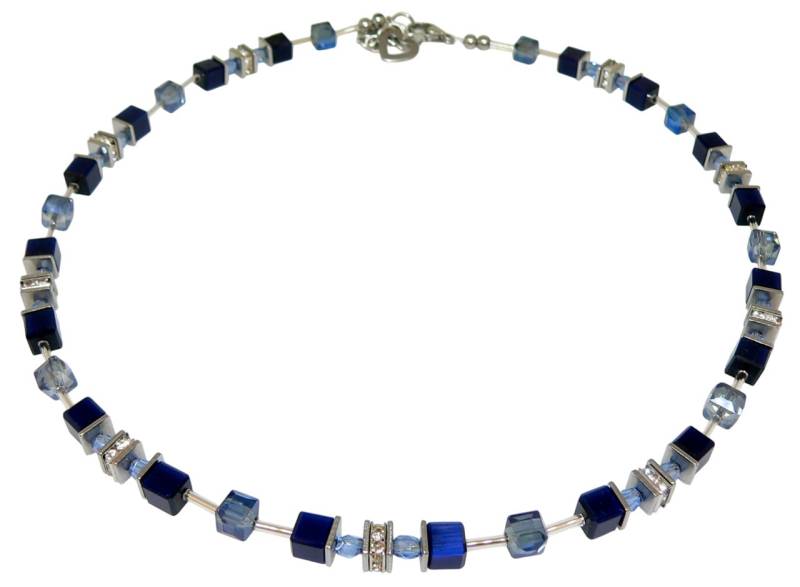 traumschmuck Collier 542. Halskette Würfel Cat Eye Kristallglas dunkelblau Strass (incl. Schmuckbox), handgefertigt, Made in Germany von traumschmuck