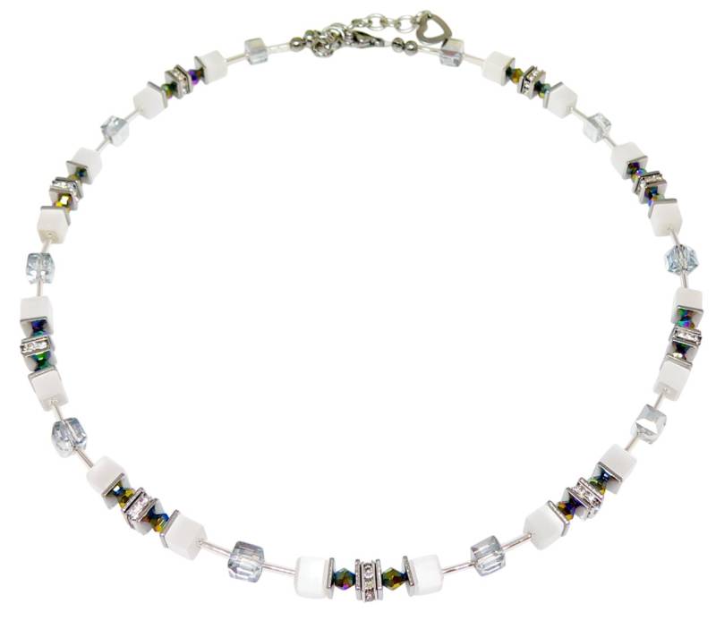 traumschmuck Collier 542a Halskette Collier Würfel Cube Cat Eye Kristallglas Strass (incl. Schmuckbox), handgefertigt, Made in Germany von traumschmuck