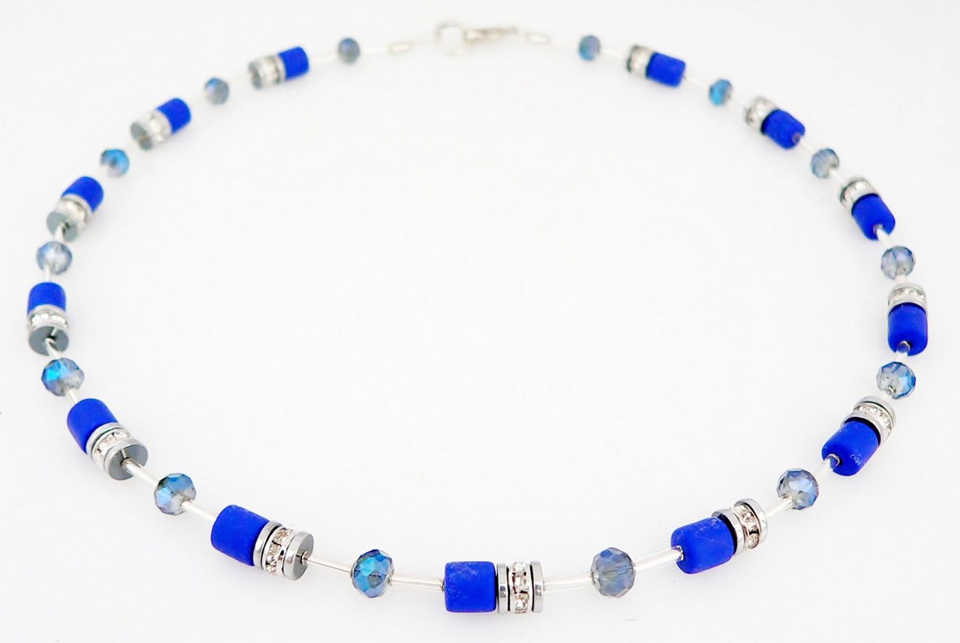 traumschmuck Collier 602b Collier Halskette Walzen royal blau Glas Strass (incl. Schmuckbox), handgefertigt, Made in Germany von traumschmuck