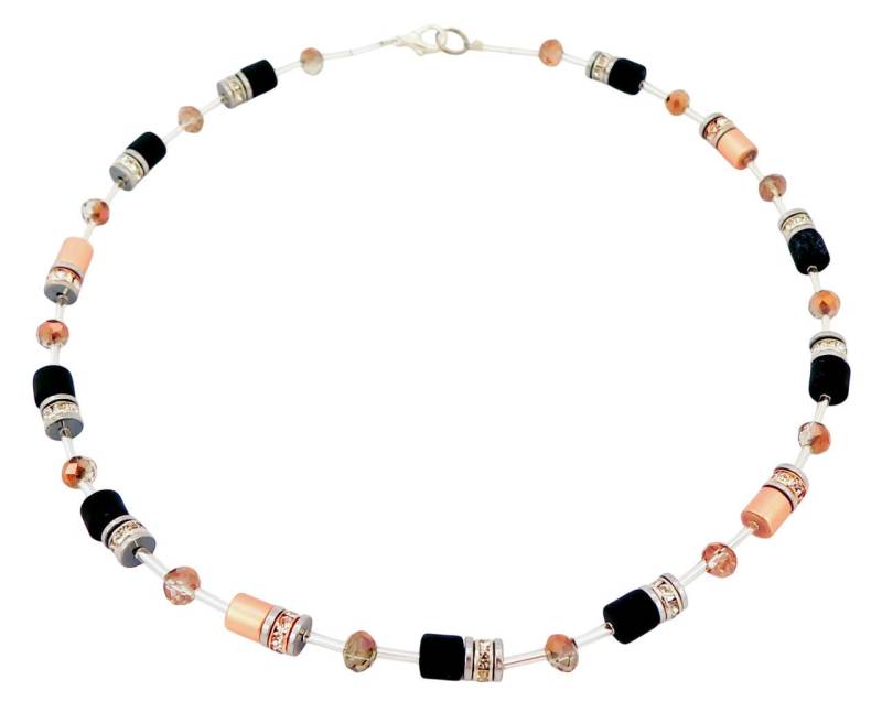 traumschmuck Collier 604c Halskette Walzen schwarz Hämatit rosé goldfarben Kristallglas (inkl Schmuckbox), handgefertigt, Made in Germany von traumschmuck