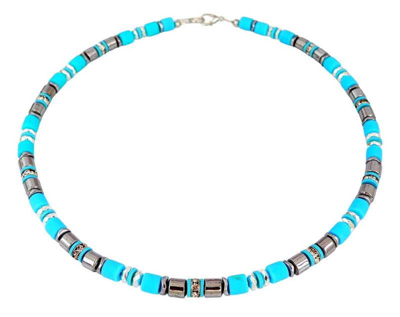 traumschmuck Collier 605a Halskette Collier Walzen türkis Hämatit silber Strass (incl. Schmuckbox), handgefertigt, Made in Germany von traumschmuck