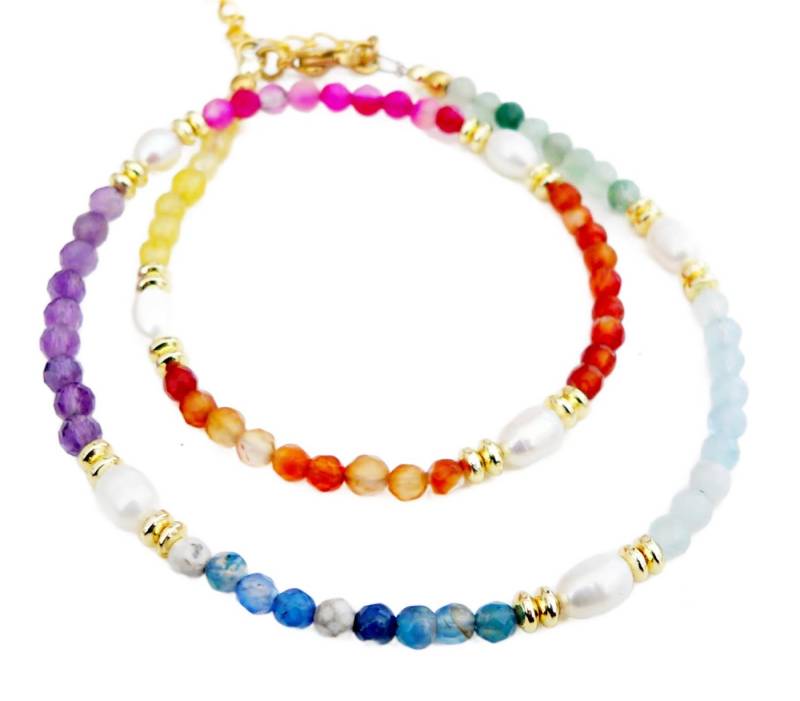 traumschmuck Collier 801c Chakra-Halskette Edelstein facettiert bunt multicolor goldfarben (inkl Schmuckbox), handgefertigt, Made in Germany von traumschmuck