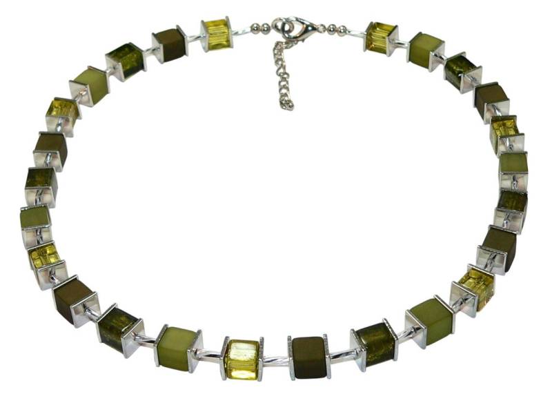 traumschmuck Kette ohne Anhänger 002i Würfelkette Cube Würfel Glas crash Polaris kakhi oliv grün (inkl Schmuckbox), handgefertigt, Made in Germany von traumschmuck