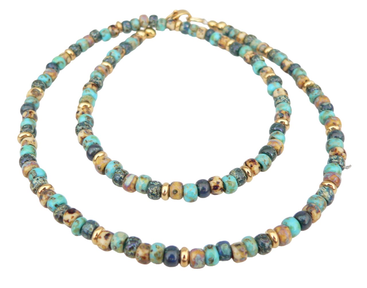 traumschmuck Kette ohne Anhänger 038b zarte Halskette Rondelle Picasso Perle Glas blautöne (inkl Schmuckbox), handgefertigt, Made in Germany von traumschmuck