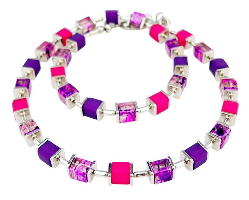 traumschmuck Kette ohne Anhänger 068h Halskette Glas silber marmoriert Polaris pink lila, handgefertigt, Made in Germany von traumschmuck