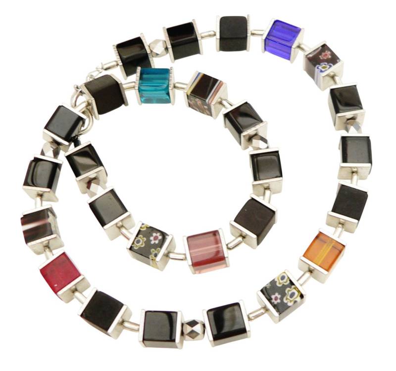 traumschmuck Kette ohne Anhänger 107a Halskette Würfel Glas Millefiori Polaris schwarz multicolor (inkl Schmuckbox), handgefertigt, Made in Germany von traumschmuck