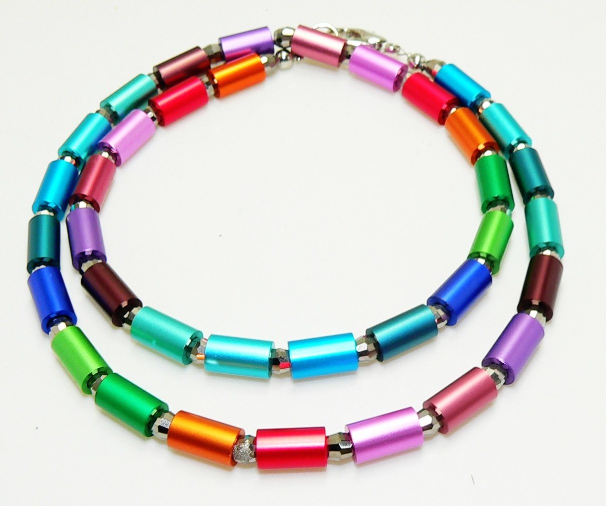 traumschmuck Collier 209b Halskette Collier Walzen eloxiert Aluminium mehrfarbig bunt (incl. Schmuckbox), handgefertigt, Made in Germany von traumschmuck