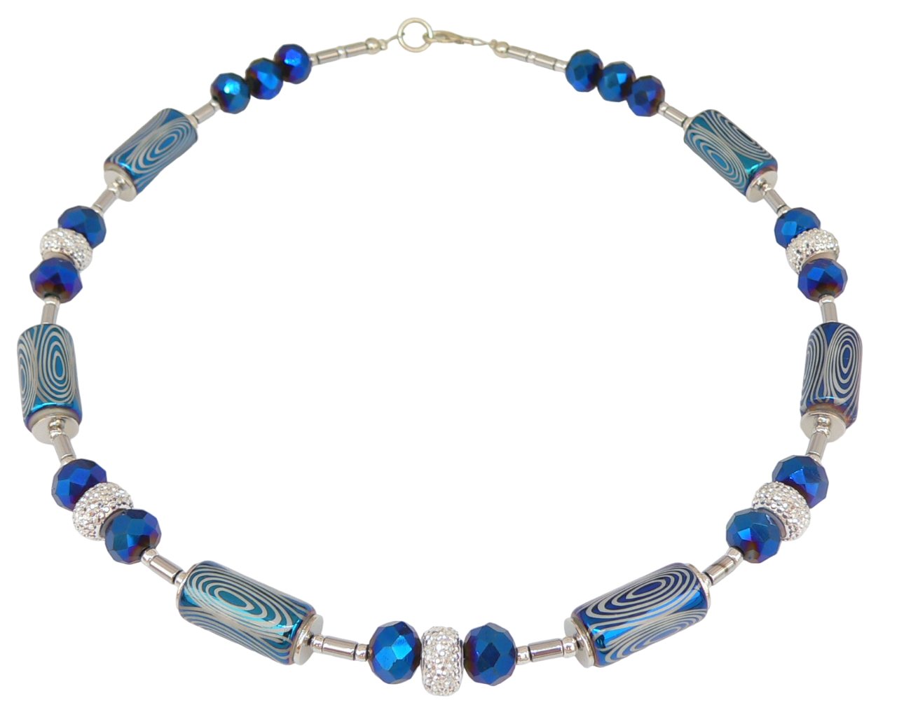 traumschmuck Kette ohne Anhänger 395m Collier Walzen Glas Perlen facettiert Strassrondell blau (Geschenk, Muttertag, Weihnachten, Geburtstag, Valentinstag, incl. Schmuckbox), handgefertigt, Made in Germany von traumschmuck