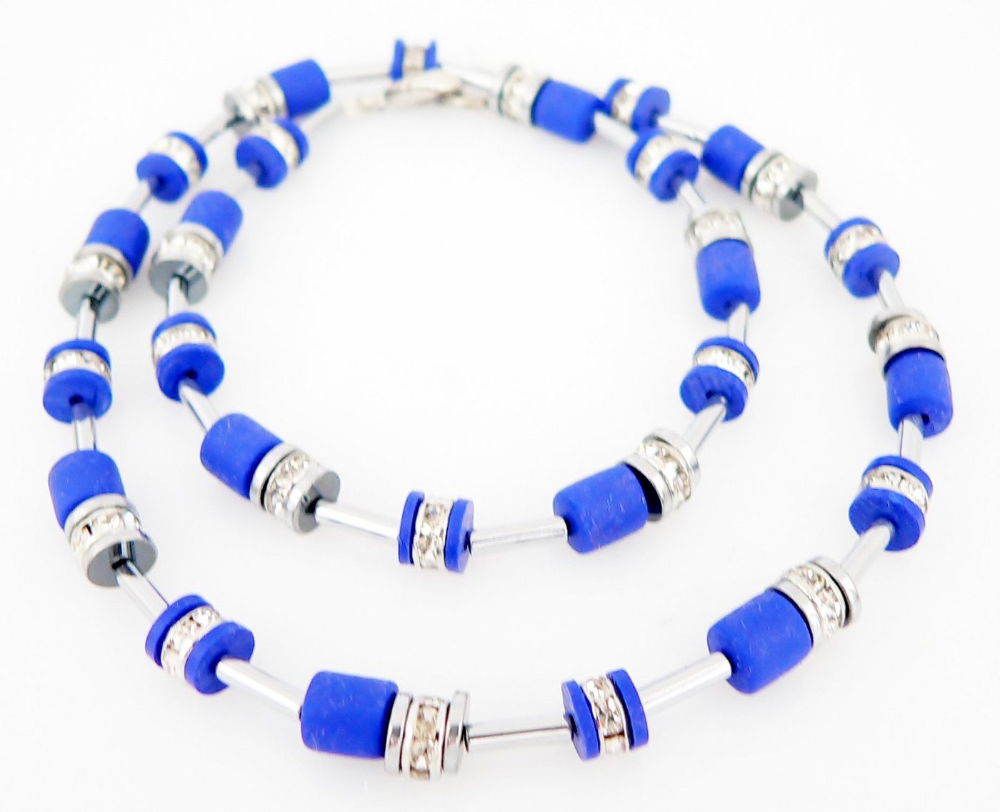 traumschmuck Kette ohne Anhänger 611 Halskette Collier Walzen Rondelle blau Strass Kristalle (Geschenk, Muttertag, Weihnachten, Geburtstag, Valentinstag, incl. Schmuckbox), handgefertigt, Made in Germany von traumschmuck