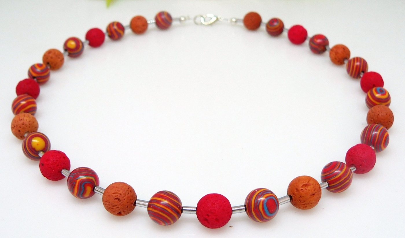 traumschmuck Perlenkette 116b Halskette Perlen Malachit Lava bunt rot ocker/orange türkis (Geschenk, Muttertag, Weihnachten, Geburtstag, Valentinstag, incl. Schmuckbox), handgefertigt, Made in Germany von traumschmuck