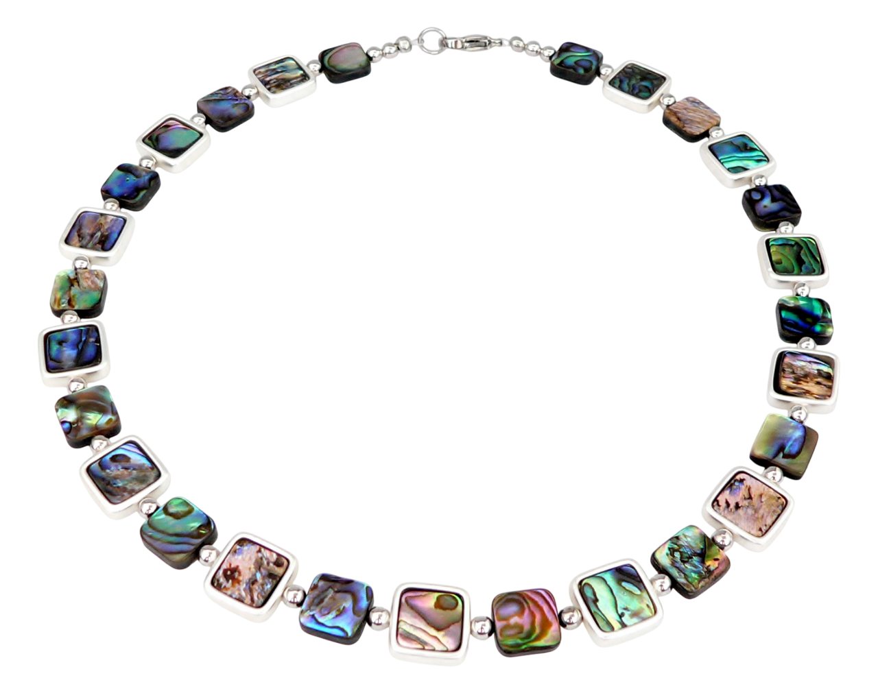 traumschmuck Perlenkette 365a Collier Abalone Paua Muschel, Rahmen 925 Sterling versilbert (inkl Schmuckbox), handgefertigt, Made in Germany von traumschmuck