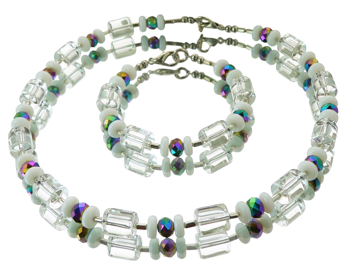 traumschmuck Schmuckset 091d Schmuckset Kette Armband Ohrringe Walzen klar (incl. Schmuckbox), handgefertigt, Made in Germany von traumschmuck