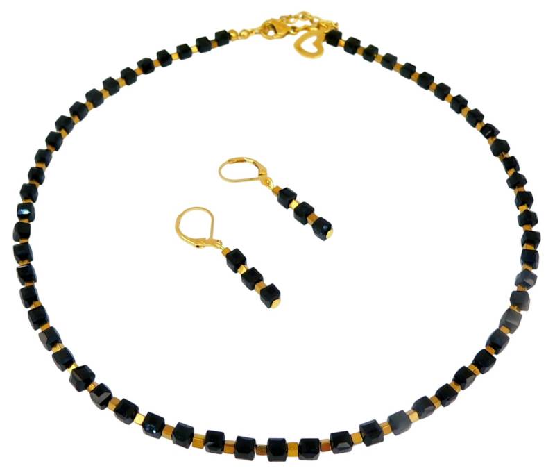traumschmuck Schmuckset 096a 2er Schmuckset Würfel Cube Glas schwarz Hämatit goldfarben (incl. Schmuckbox), handgefertigt, Made in Germany von traumschmuck