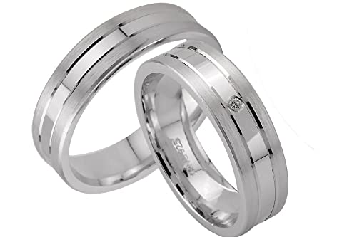 trauringe123 - Hochzeitsringe Verlobungsringe Trauringe Eheringe Partnerringe mit 1 Stein Trauringe aus Silber, 925 `er Sterlingssilber, Diamant, GRAVUR GRATIS, (1 Paar) - J32-1 von trauringe123