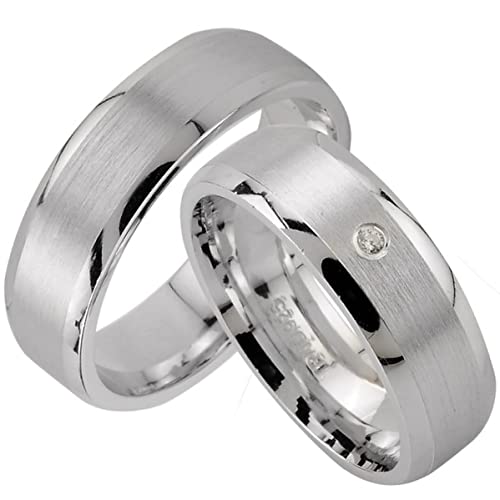 trauringe123 - Hochzeitsringe Verlobungsringe Trauringe Eheringe Partnerringe mit 1 Stein Trauringe aus Silber, 925 `er Sterlingssilber, Diamant, GRAVUR GRATIS, (1 Paar) - J25-1 von trauringe123