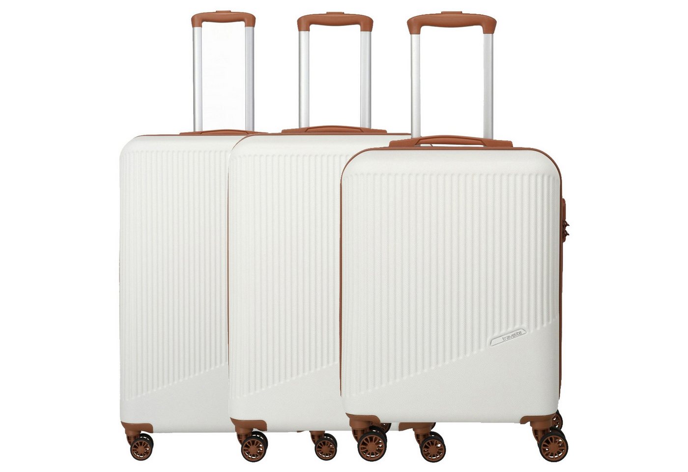 travelite Kofferset Bali - 4-Rollen Trolley Set 3tlg. (weiß/cognac), 4 Rollen Rollen von travelite