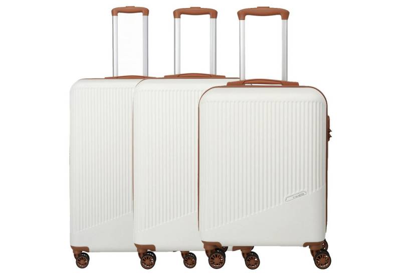 travelite Kofferset Bali - 4-Rollen Trolley Set 3tlg. (weiß/cognac), 4 Rollen Rollen von travelite