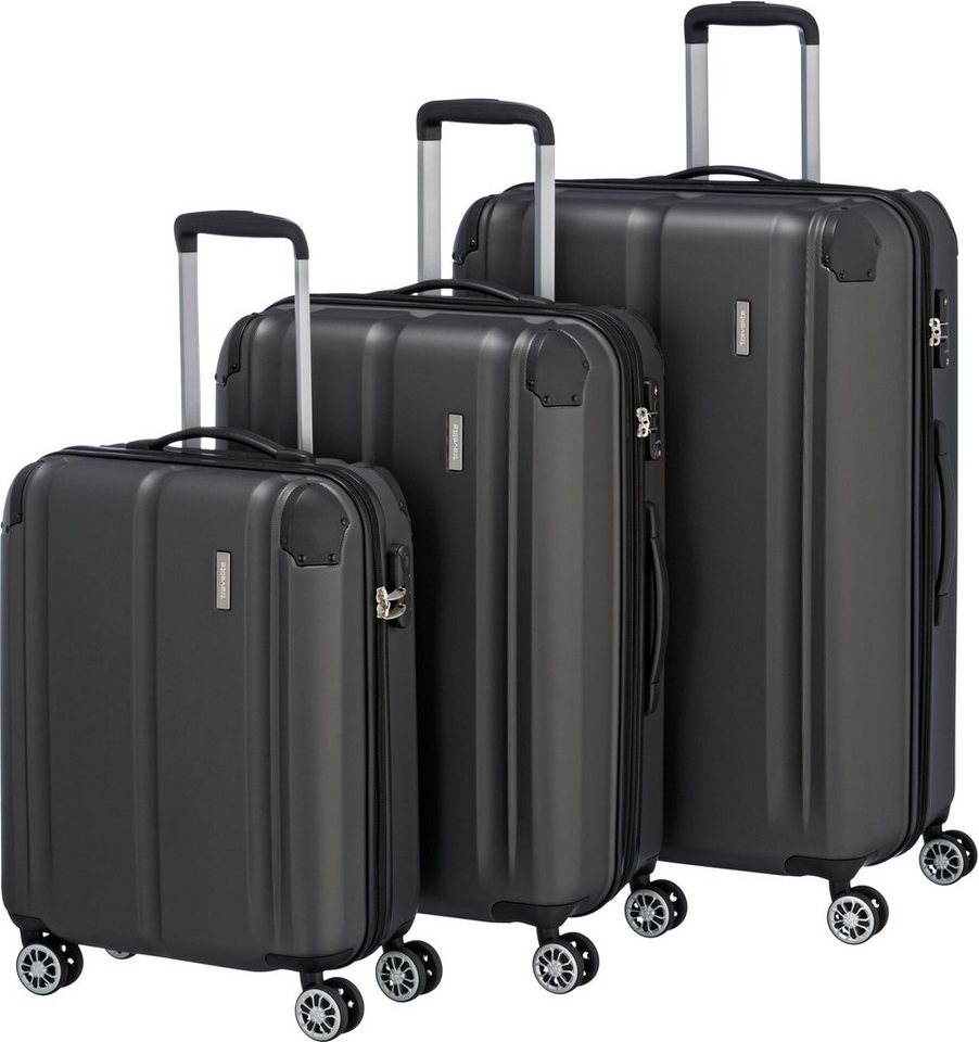 travelite Trolleyset CITY, marine, 4 Rollen, (3 tlg), Kofferset Reisegepäck Reisekoffer TSA Schloss von travelite