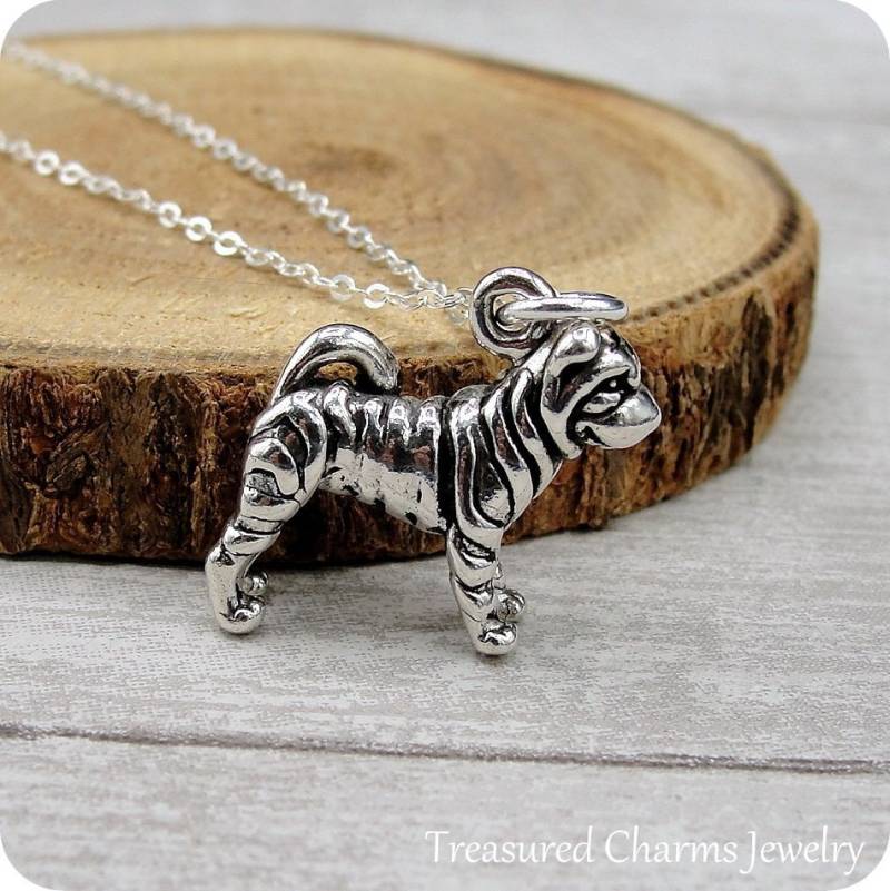 925 Sterling Silber 3D Shar-Pei Halskette, Shar Pei Anhänger Sharpei Hund Charm Schmuck von treasuredcharms