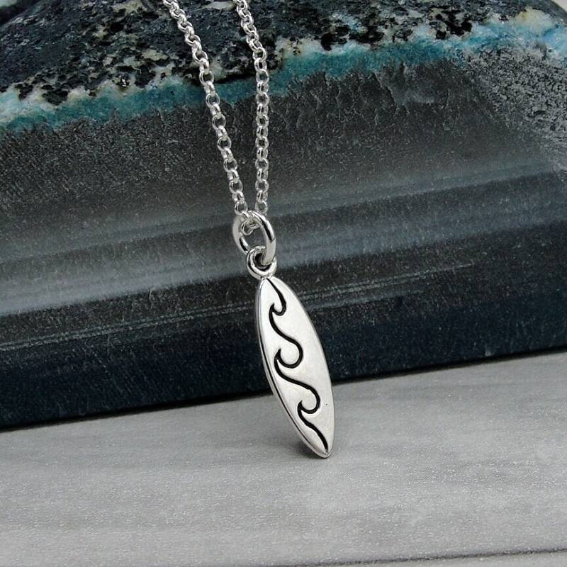 925 Sterling Silber Surfbrett Halskette, Surfer Charm Geschenk, Ozean Und Strand Schmuck von treasuredcharms
