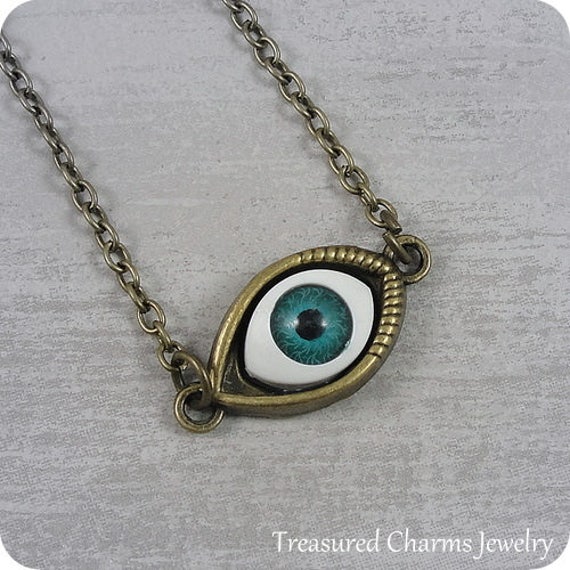 Blue Evil Eye Halskette, Antik Bronze Anhänger An Einer Bronzefarbenen Kabelkette von treasuredcharms