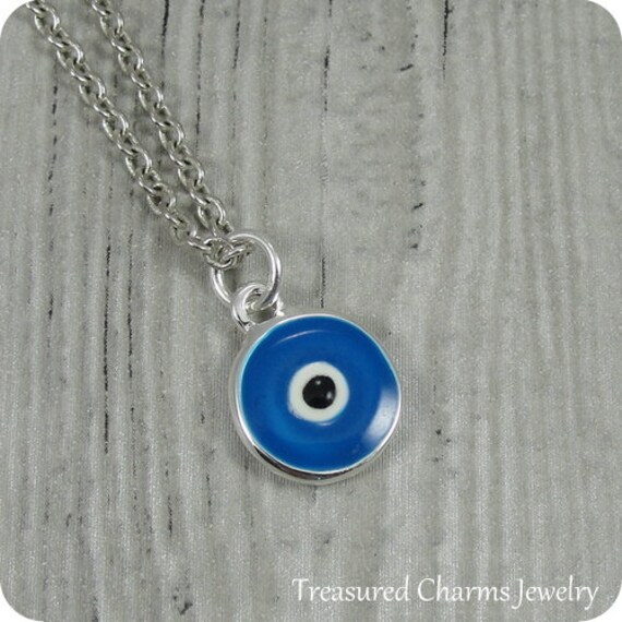 Blue Evil Eye Halskette, Silber Und Blaues Böses Auge Anhänger An Einer Silbernen Kabelkette von treasuredcharms