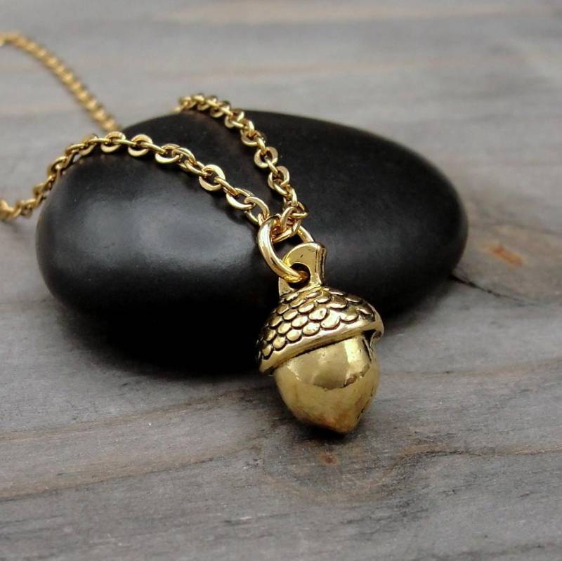 Gold Eichel Halskette, 3D Charme, Schmuck, Herbst Natur Charm Schmuck von treasuredcharms