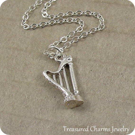 Harfe Halskette, Silber Musik Anhänger Auf Einem Kabel Kette von treasuredcharms