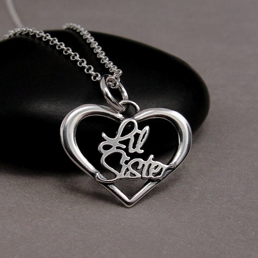 Kleine Schwester Halskette, Sterling Silber Kleine Charme, Kabel Kette, Herz Charm, Geschenk Schwester, Schmuck von treasuredcharms
