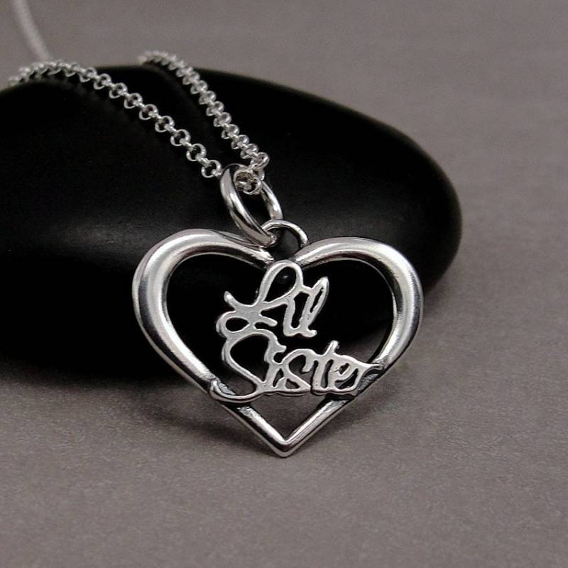 Kleine Schwester Halskette, Sterling Silber Kleine Charme, Kabel Kette, Herz Charm, Geschenk Schwester, Schmuck von treasuredcharms